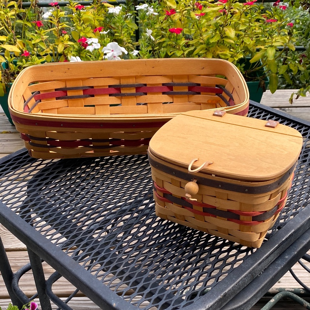 Handmade 1996 handmade Woven Basket Set with Red and blue Accents